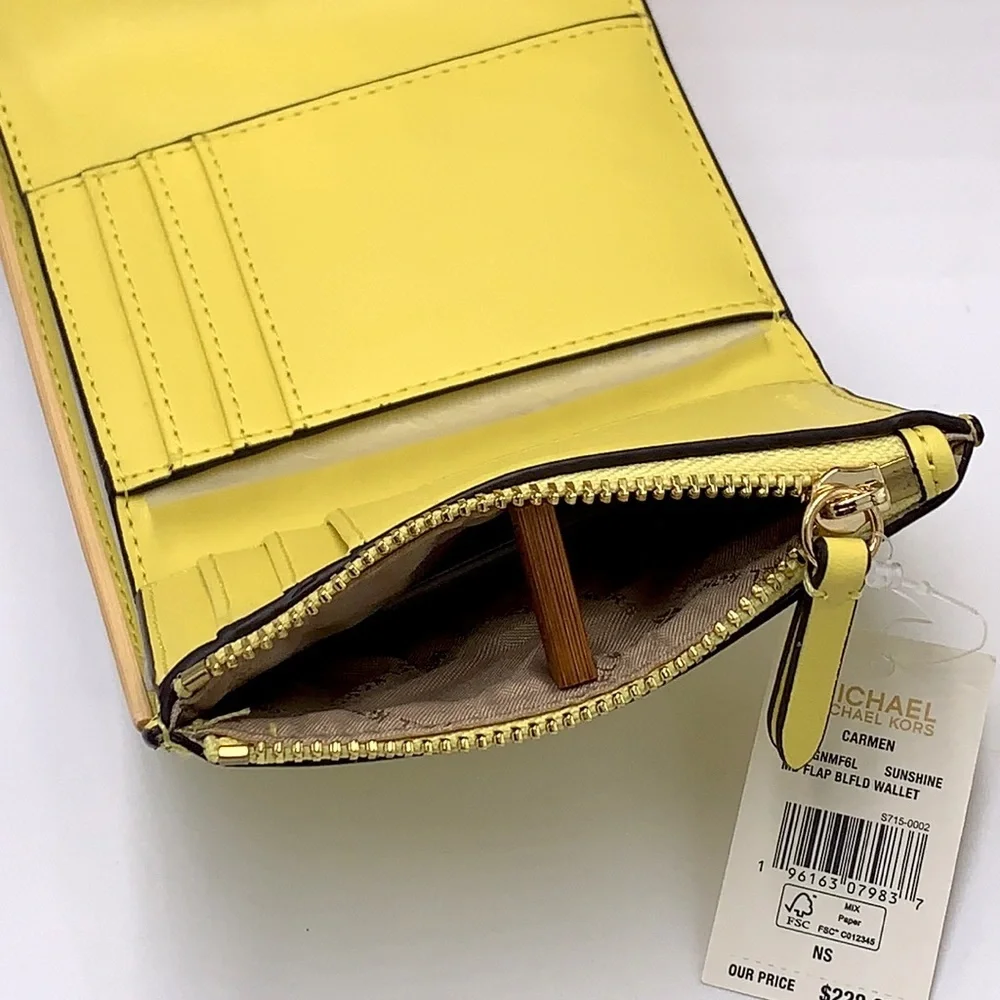 NWT MICHAEL KORS CARMEN MEDIUM FLAP BIFOLD WALLET SUNSHINE COLOR